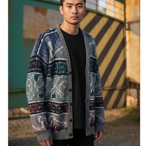 Method Vintage 90s Cardigan Sweater Mens Large Multicolor Grandpacore Gray Cozy